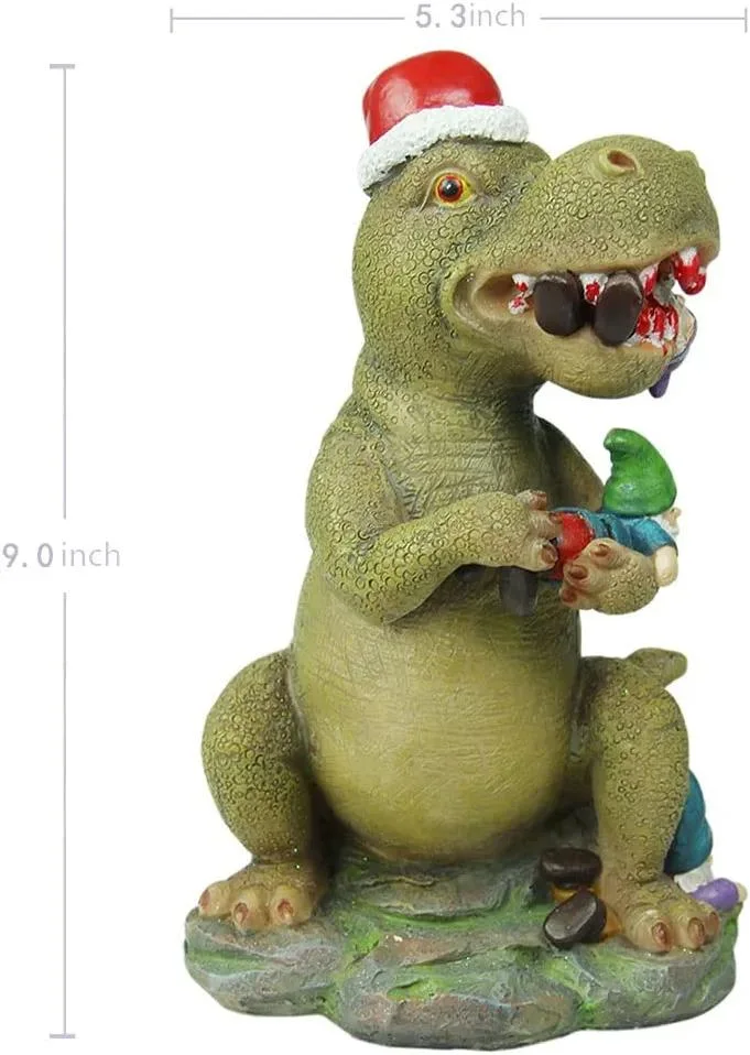 Garden Gnome Statue Dinosaur Eating Gnome Figurines