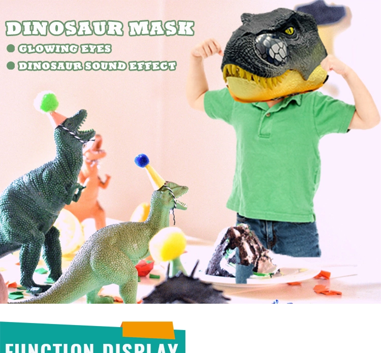 Adjustable Halloween Tyrannosaurus Rex Cosplay Mask Party Favor Realistic Open Mouth Dinosaur Head Mask Toys with Light and Sound