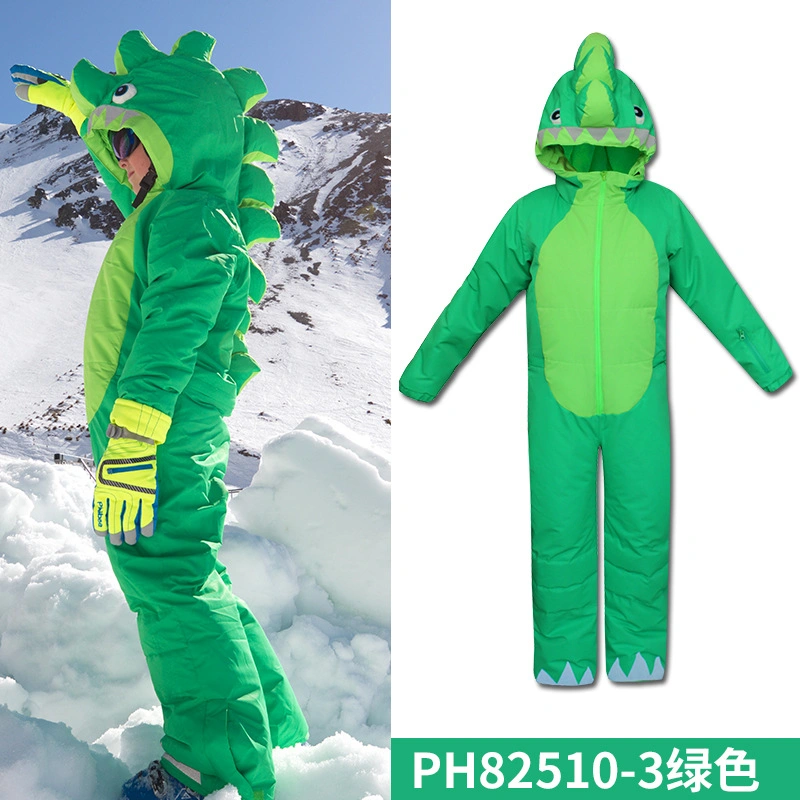 Children&prime; S Outdoor One-Piece Ski Suit Cartoon Dinosaur One-Piece Suit for Boys and Girls