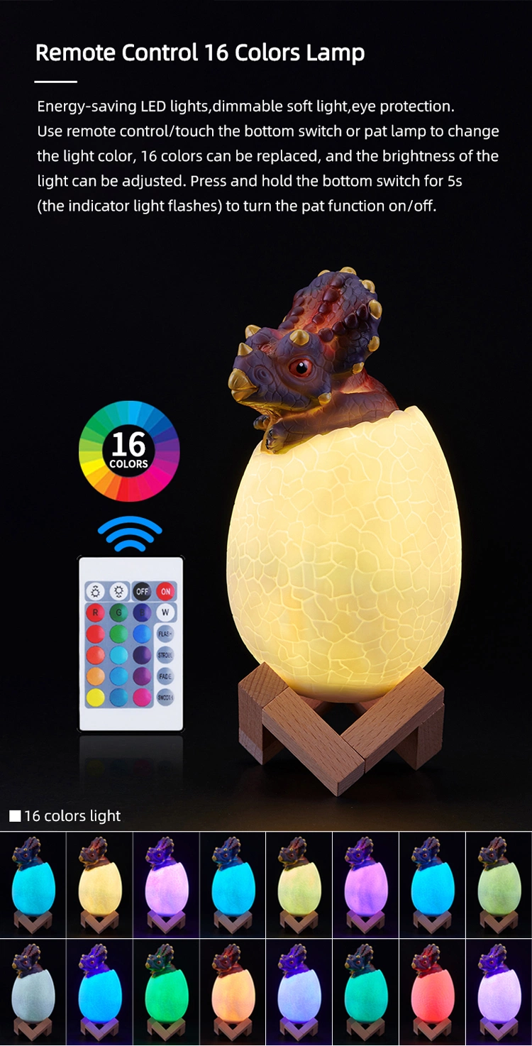 Best Gift 16 Colors Changing Triceratops LED Dinosaur Table Night Light for Boy Room