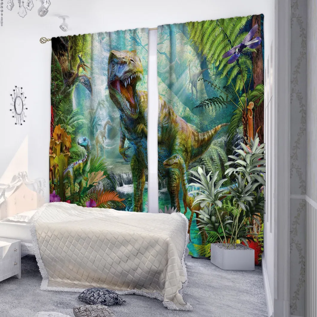 Curtains for Kids Bedroom - Dinosaur Window Drapes for Boys and Girls Living Room, 3D Jurassic Nature Cute Room Decor 2 Panel