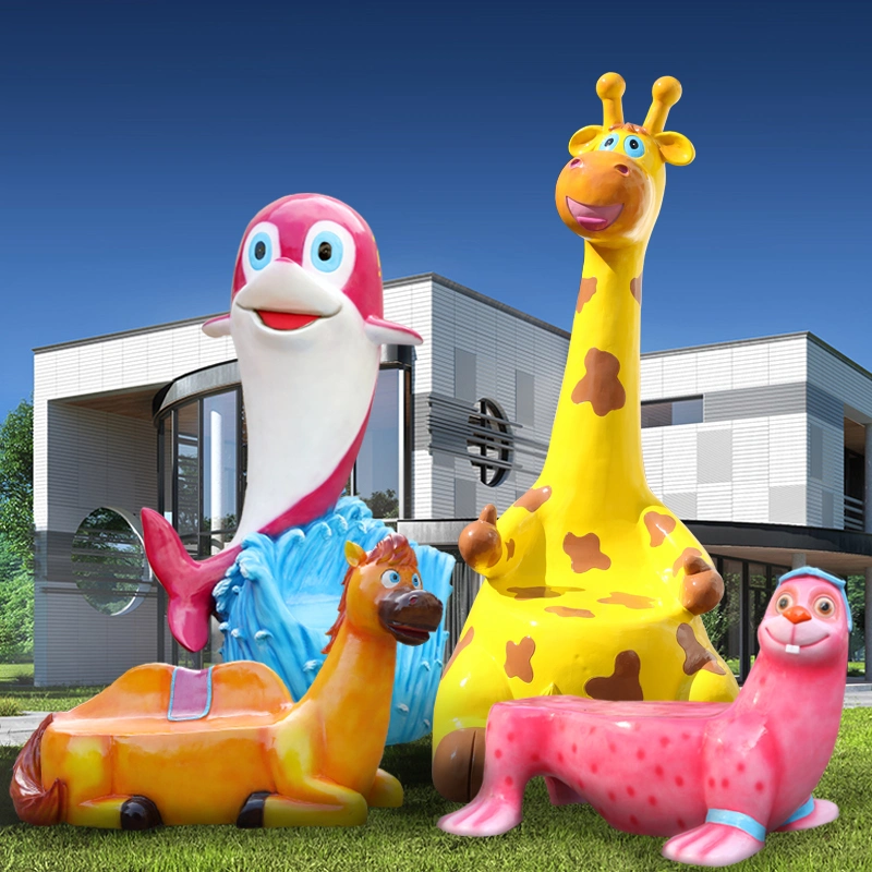 Outdoor Cartoon Animal Dinosaur Fiberglass Bench Seat Chair Sculpture for Amusement Park Decoration