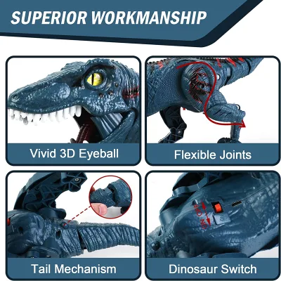 2.4G 8 Canales Juguetes de Velociraptor Jurásico Imita Caminar y Sonidos Juguetes de Dinosaurios Dinosaurio de Control Remoto