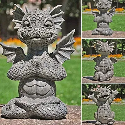 Estatua de dragón de jardín de la mano juntos dinosaurio en resina decoración exterior