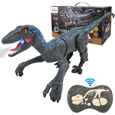 Control remoto del Jurásico Velociraptor Dino juguetes electrónicos de 2,4 Ghz RC Dinosaurio Robot con LED se enciendenen caminar recargable rugiente Raptor regalos de cumpleaños