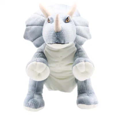 Custom 25 cm de Títeres de la felpa Dinos los juguetes para niños muñeca gris material suave de gran realismo Dragon dinosaurio lindo Animal triceratops en el periodo Jurásico Puppet