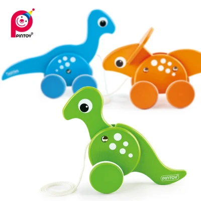  Madera Pintoy bebé tirar a lo largo de dinosaurio T-Rex