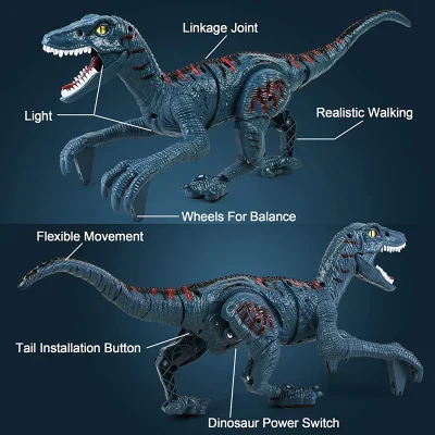 2.4G 8 Canales Juguetes de Velociraptor Jurásico Imita Caminar y Sonidos Juguetes de Dinosaurios Dinosaurio de Control Remoto