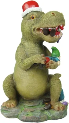 Gnomo de jardín estatua dinosaurio comiendo figurillas de Gnome