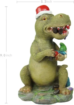 Gnomo de jardín estatua dinosaurio comiendo figurillas de Gnome