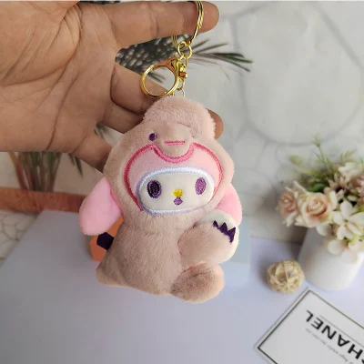 Ruunjoy 12cm Dinosaurio Peluche de Dibujos Animados Llavero Kawaii Kuromi Melody Accesorios Lindo Chica Sanrio Peluche Colgante Muñeca Regalo para Mochila Escolar