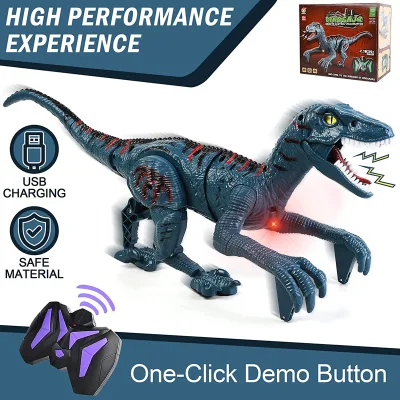 2.4G 8 Canales Juguetes de Velociraptor Jurásico Imita Caminar y Sonidos Juguetes de Dinosaurios Dinosaurio de Control Remoto