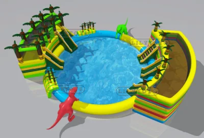 Dinosaurio grande piscina y parque acuático hinchable tobogán