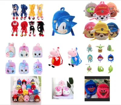 Sonic Mochila Peluche personalizado Whosale Animal Yoda Conejo tortugas dinosaurios Bluey muñeco de peluche de dibujos animados para niños Mochilas Mochila Peluche lindo Kawaii Solic