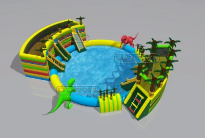 Dinosaurio grande piscina y parque acuático hinchable tobogán
