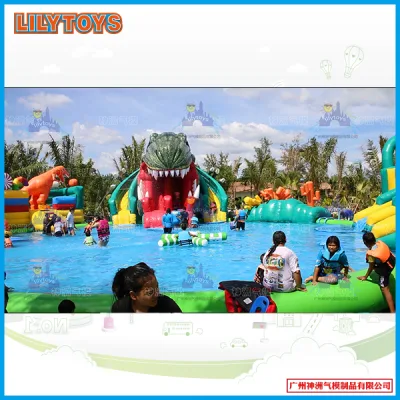 El agua divertido dinosaurio inflable móvil móvil Park parque temático con 3 piscinas