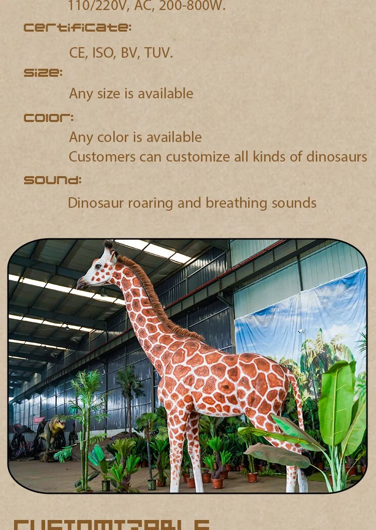 3D Animatronics Giraffe Model Life Size Animal Realistic Pose Design Outdoor Playground Mechanical Animatronics Simulated Customized Giraffe