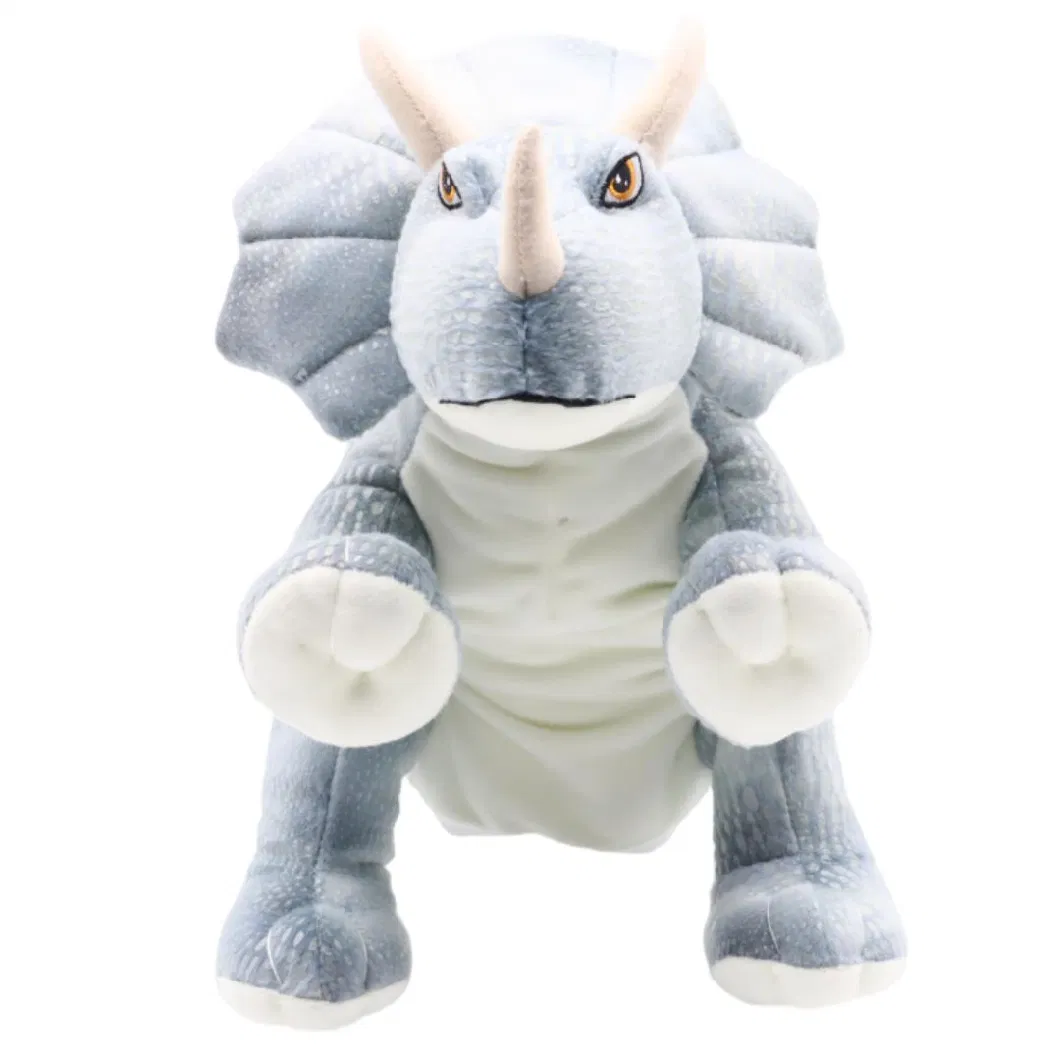 Custom 25cm Hand Puppets Plush Dinos Toys Grey Doll Kids Soft Stuff Lifelike Dragon Animal Cute Dinosaur Triceratops in Jurassic Period Puppet