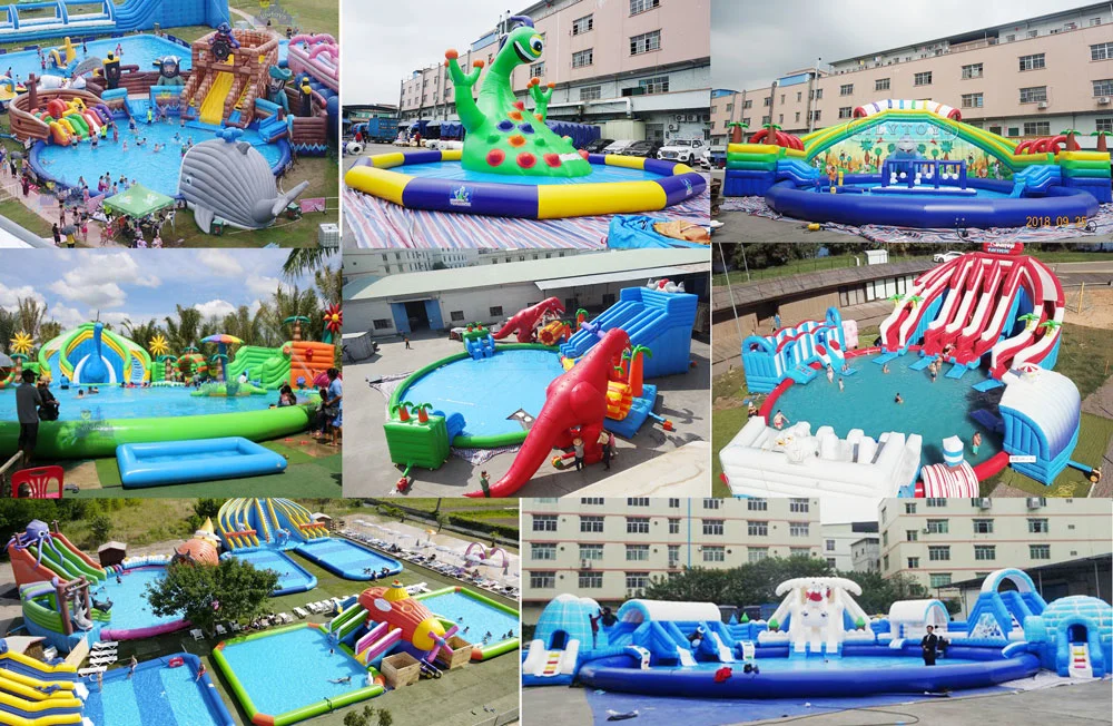 Giant Inflatable Dinosaur Water Park on Land for Kids Inflatable Ground Water Park with Pool