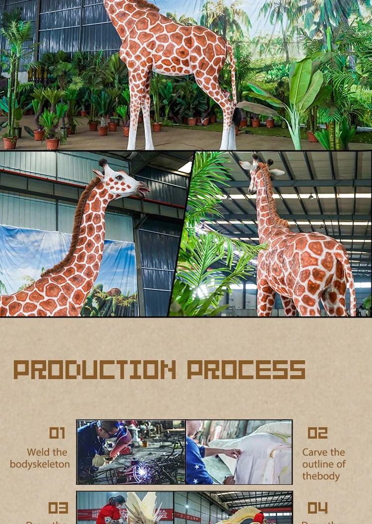 3D Animatronics Giraffe Model Life Size Animal Realistic Pose Design Outdoor Playground Mechanical Animatronics Simulated Customized Giraffe