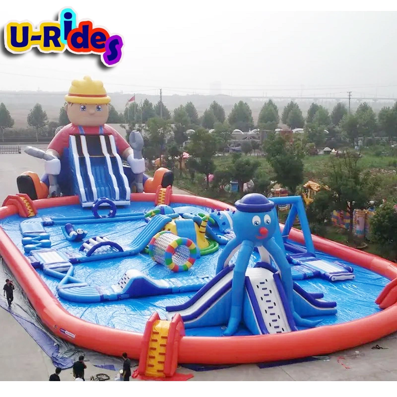 Outdoor Octopus Tool man inflatable water park with big water pool and water game toys