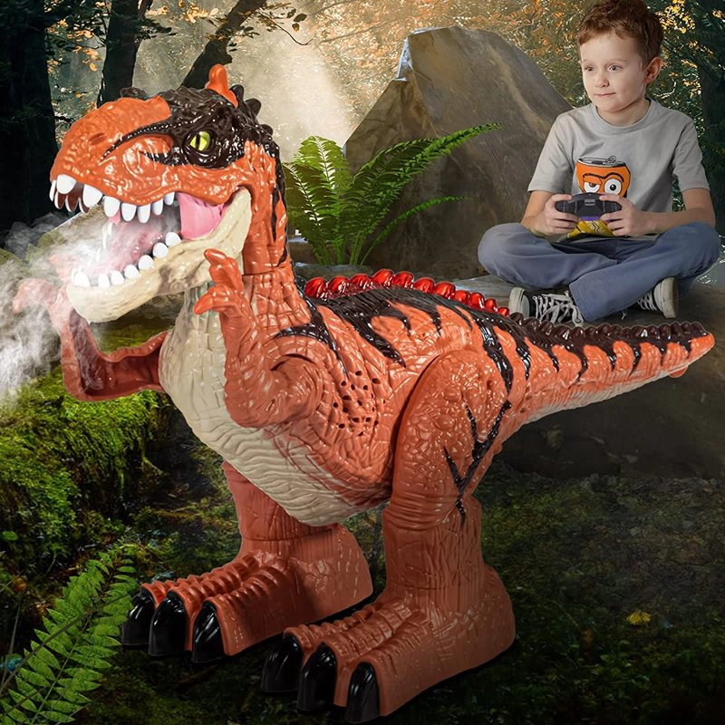 2.4GHz 8wd Remote Dinosaur Realistic Walking Electric Robot Tyrannosaurus RC Dino with Lights Sounds Simulated Flame Spray Fire Breathing