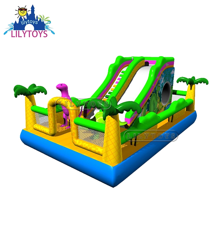 Lily Toys Inflatable Dry Slide with Safe Net, High Quality Factory Price Dinosaur Theme Slide Fun Park, Playground Bouncing Castle for Kids