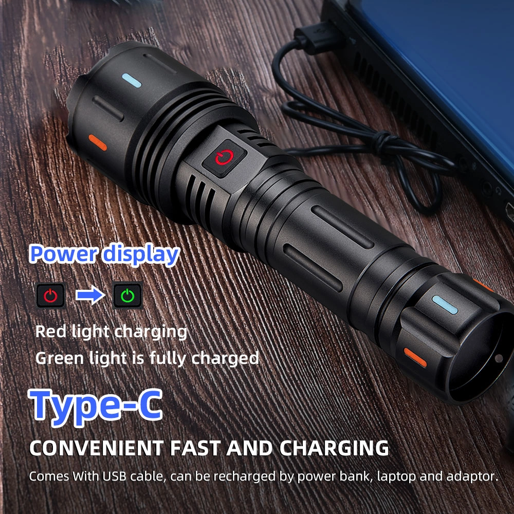 Helius 1500m Long Range White Laser Type-C Rechargeable USB Output Zoomable LED Torch Tactical Flashlight
