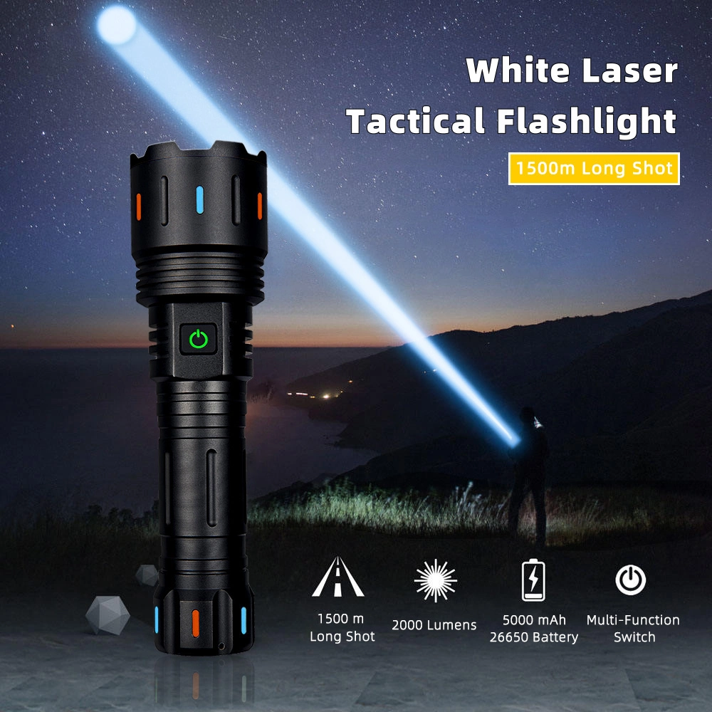 Helius 1500m Long Range White Laser Type-C Rechargeable USB Output Zoomable LED Torch Tactical Flashlight