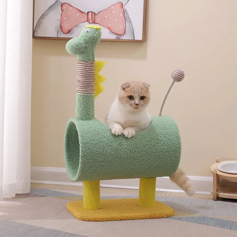 Hot Selling Cat Tree Dinosaur Shape Sisal Scratching Post Cat Tunnel