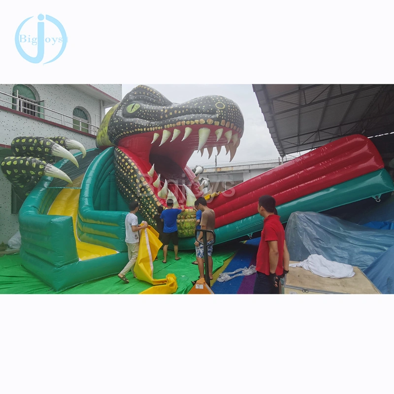 Giant Thrill Dinosaur Inflatable Dry Slide Commercial Grade 3D Dinosaur Jurassic Park Theme