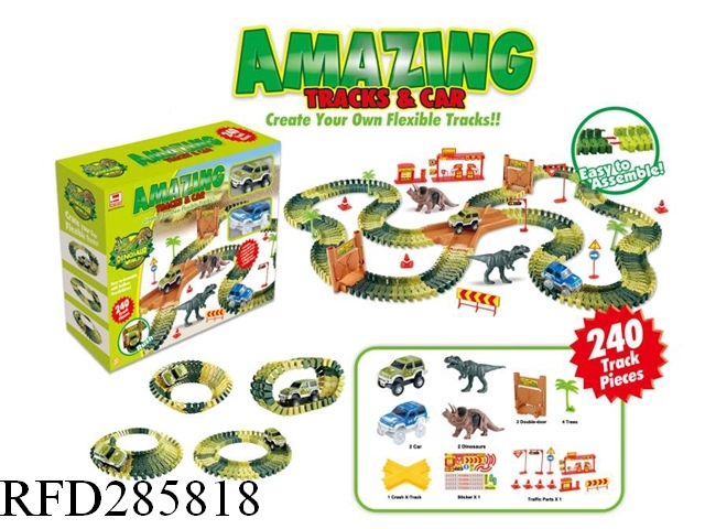 Dinosaur Toys World Car Track Set, with 240 Pieces Flexible Tracks Set
