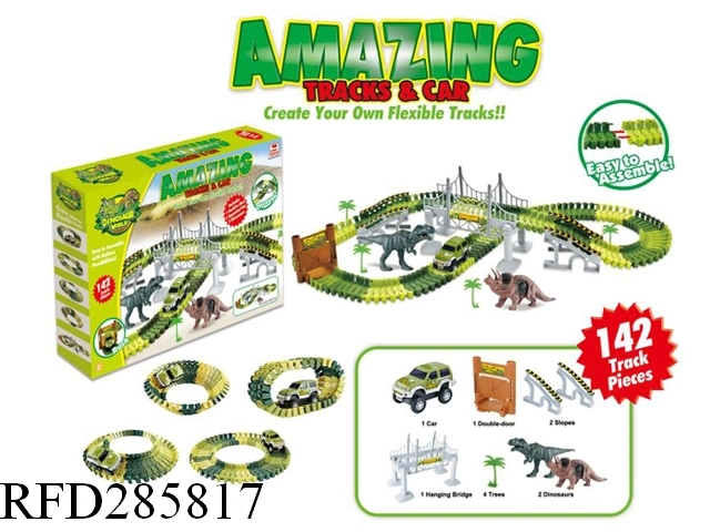 Dinosaur Toys World Car Track Set, with 240 Pieces Flexible Tracks Set