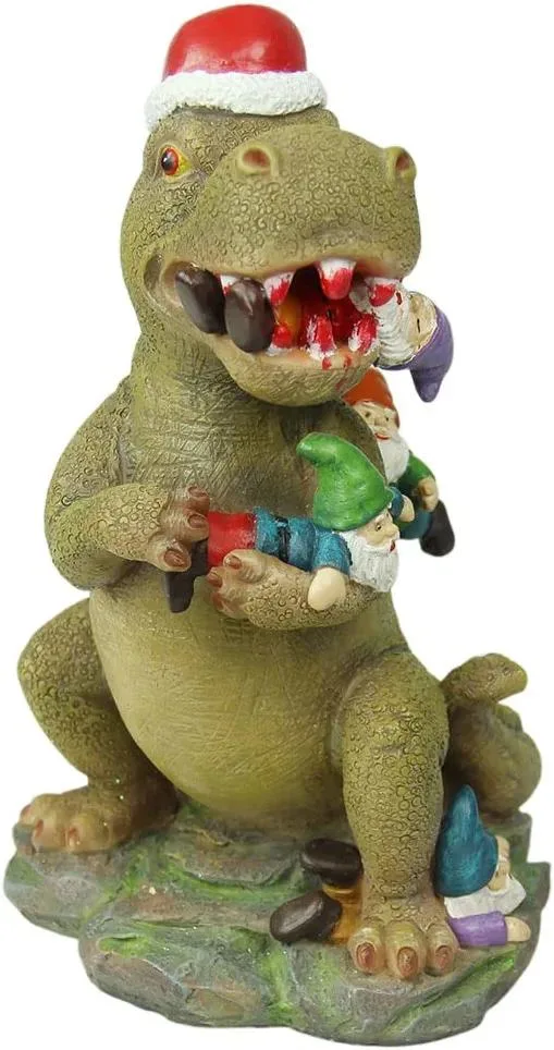 Garden Gnome Statue Dinosaur Eating Gnome Figurines