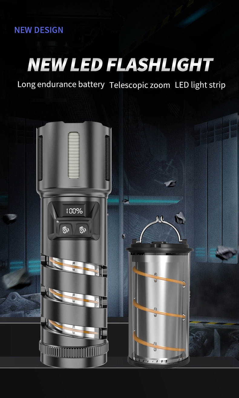 30W LED 5000mAh 26650 Zoomable Digital Display Output Long-Range Detachable Camping Worklamp Flashlight