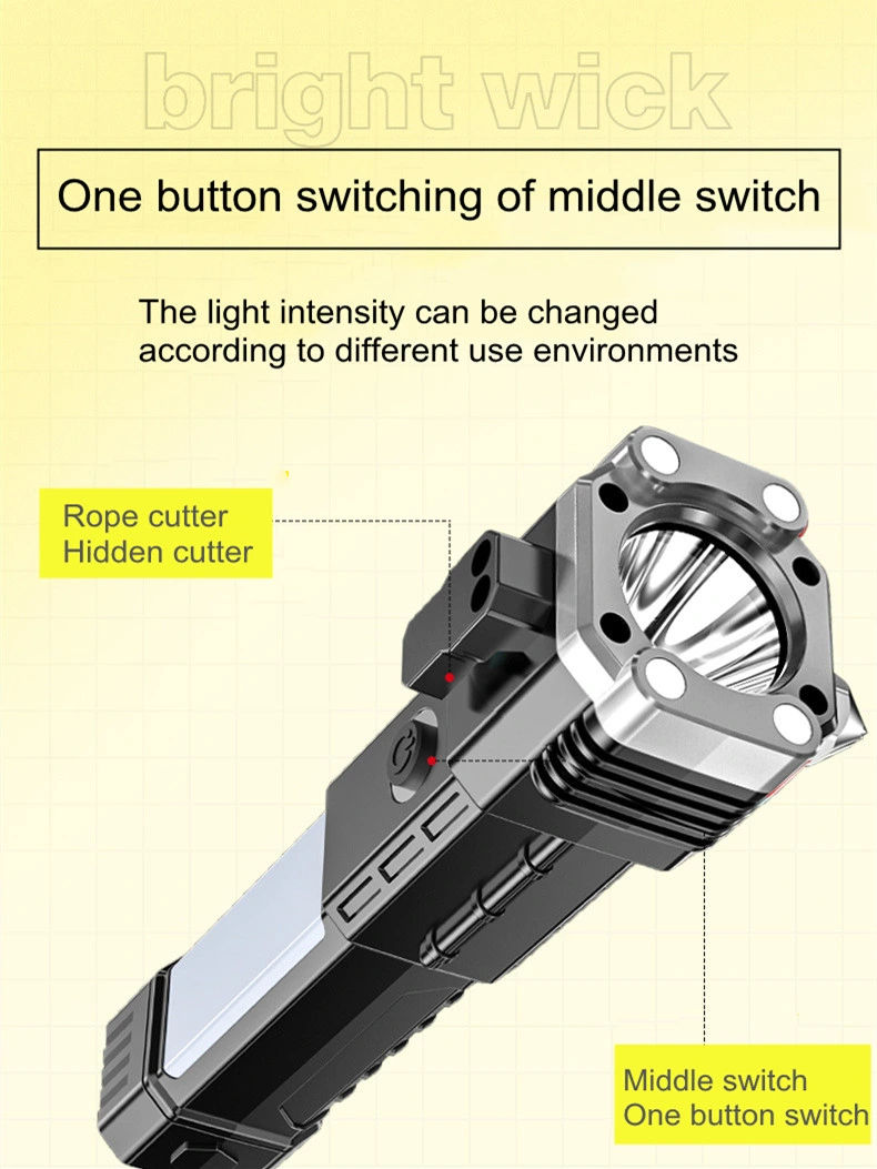 LED Emergency Survival Safety Hammer Multi-Functional Outdoor Lighting Flashlight