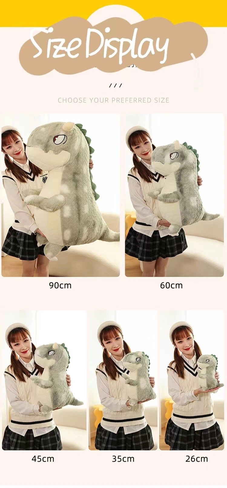 Yanxiannv Wholesale Custom Label Factory Manufacturing New Design Kawai Stuffed Animal Toys Children Plush Toy Dinosaur