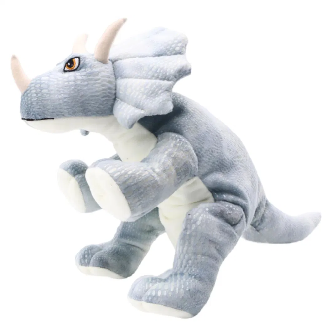 Custom 25cm Hand Puppets Plush Dinos Toys Grey Doll Kids Soft Stuff Lifelike Dragon Animal Cute Dinosaur Triceratops in Jurassic Period Puppet