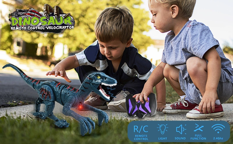 2.4G 8 Channel Jurassic Velociraptor Toys Imitates Walking and Sounds Dinosaurs Toys Remote Control Dinosaur
