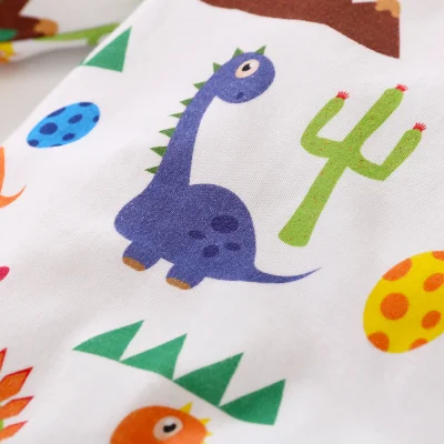 Manica collare rotondo cute Dinosaur vestiti da arrampicata su bambino stampati, vendita al dettaglio e all&prime;ingrosso.