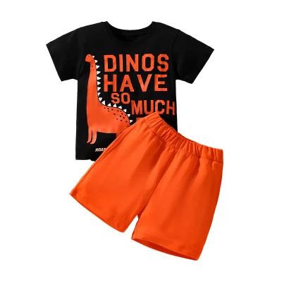 Abbigliamento boutique per bambini Summer Boy a manica corta Dinosaur T-Shirt e. Shorts Set DA 2 PEZZI Abbigliamento