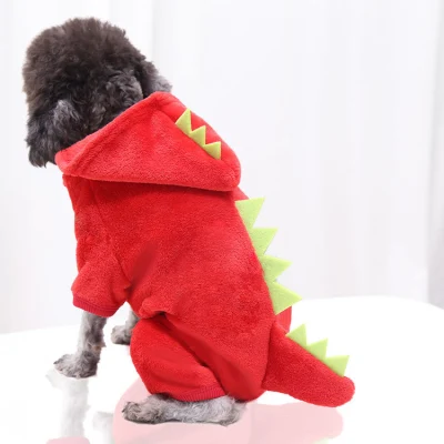 Abiti da cucciolo di dinosauro Corallo in vello gatto cane caldo Coat cute Accessori per animali domestici con cappuccio Kitten Puppy a quattro zampe