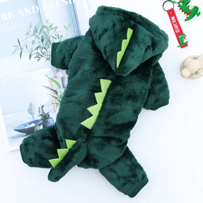 Abiti da cucciolo di dinosauro Corallo in vello gatto cane caldo Coat cute Accessori per animali domestici con cappuccio Kitten Puppy a quattro zampe