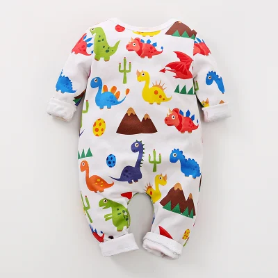 Manica collare rotondo cute Dinosaur vestiti da arrampicata su bambino stampati, vendita al dettaglio e all&prime;ingrosso.