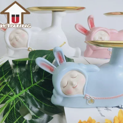 Articoli promozionali Sleepy Bunny resina Craft vassoio di sculture decorazione Bambini giocattolo