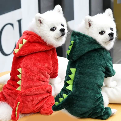 Abiti da cucciolo di dinosauro Corallo in vello gatto cane caldo Coat cute Accessori per animali domestici con cappuccio Kitten Puppy a quattro zampe