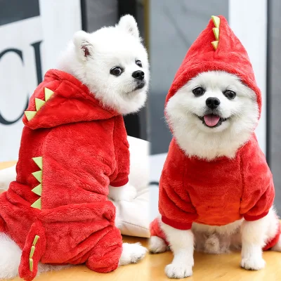 Abiti da cucciolo di dinosauro Corallo in vello gatto cane caldo Coat cute Accessori per animali domestici con cappuccio Kitten Puppy a quattro zampe