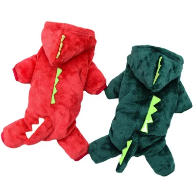 Abiti da cucciolo di dinosauro Corallo in vello gatto cane caldo Coat cute Accessori per animali domestici con cappuccio Kitten Puppy a quattro zampe