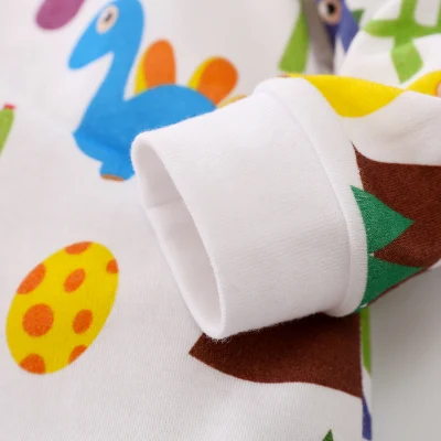 Manica collare rotondo cute Dinosaur vestiti da arrampicata su bambino stampati, vendita al dettaglio e all&prime;ingrosso.