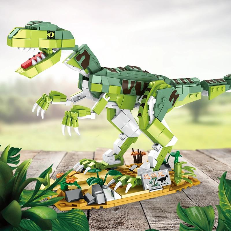 Woma Toys C0446 Jurassic Velociraptor Building Blocks with Jungle Base and Disassembler
